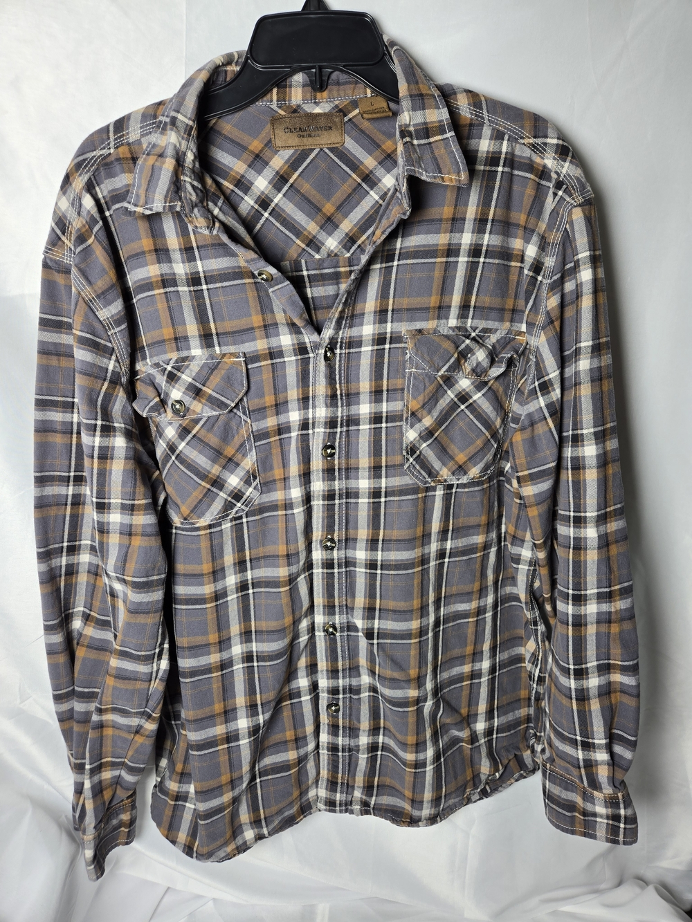 Men's Plaid Button-Down Shirt in Gray and Tan
